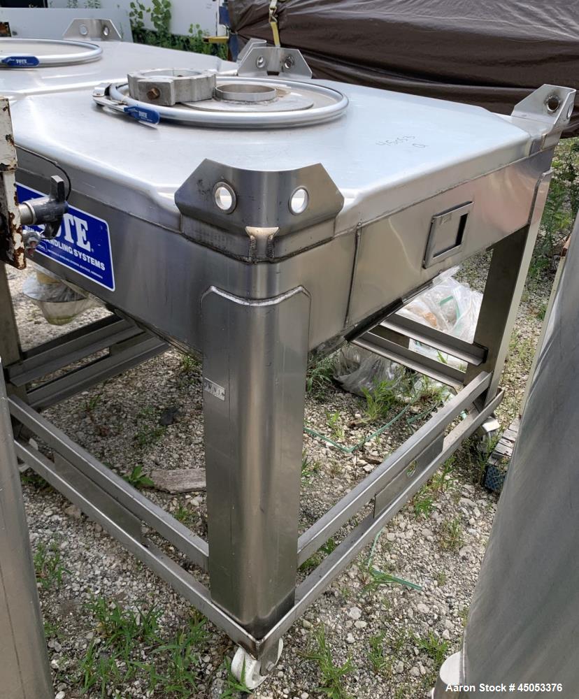 Used- Hoover Industrial Tote Bin, 304 Stainless Steel. Approximate 48" x 42" x 10" straight side x 28" long cone. Flat top, ...