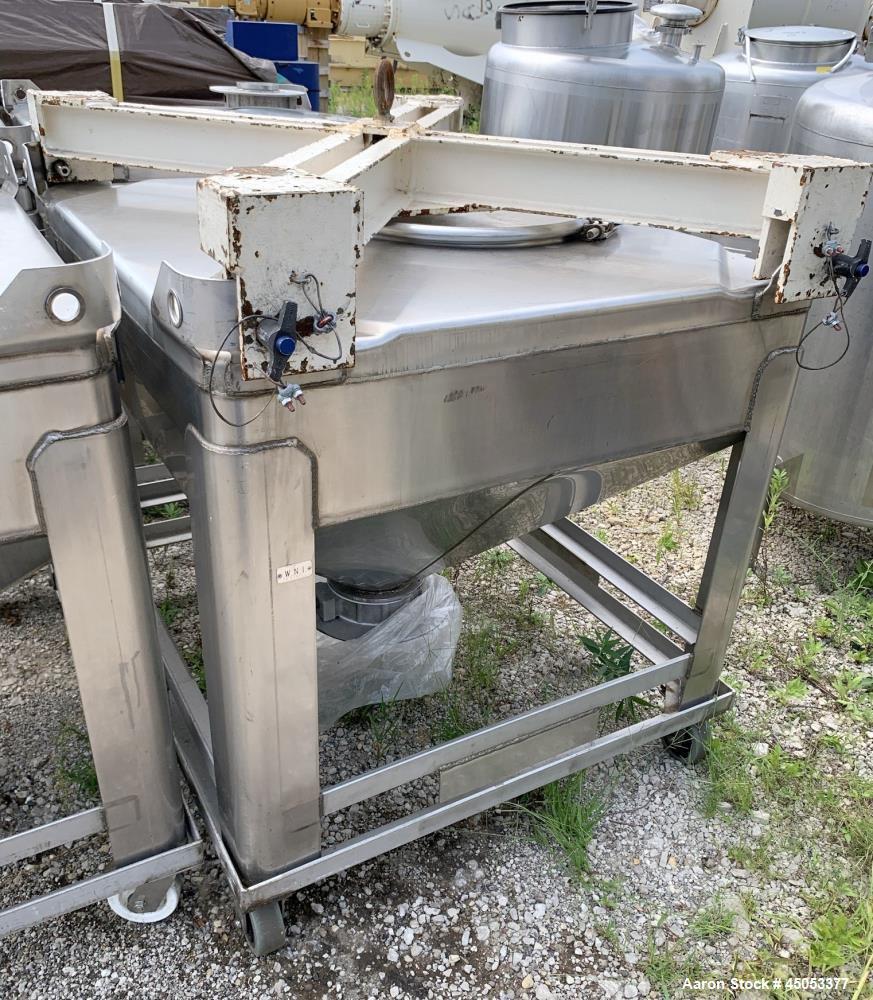 Used- Hoover Industrial Tote Bin, 304 Stainless Steel. Approximate 48" x 42" x 10" straight side x 28" long cone. Flat top, ...