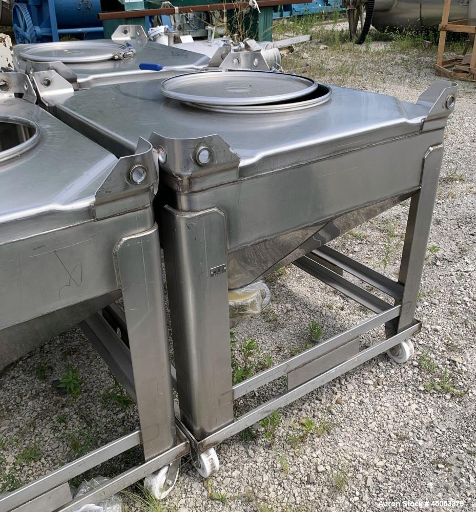 Used-Hoover Industrial Tote Bin, 304 Stainless Steel. Approximate 48" x 42" x 10" straight side x 28" long cone. Flat top, c...