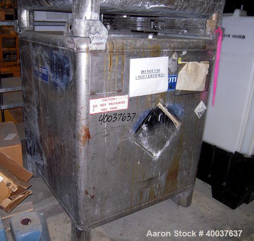 Used- Hoover Liquid Tote Bin, 52.7 cubic feet (395 Gallon), Stainless steel. Rated 9.5 psi. 47" x 40" x 45" tall. Top manway...