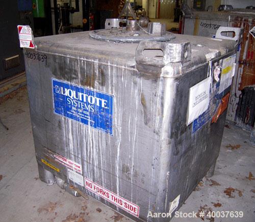 Used- Hoover Liquid Tote Bin, 46.7 cubic feet (395 Gallon), Stainless steel. Rated 9.5 psi. 47" x 40" x 45" tall. Top manway...