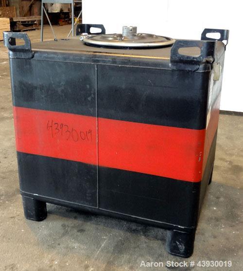 Used Hoover Group Liquid Tote Bin, 350 Gallon (46.77 cubic feet), Carbon Steel. Rated internal 9.5 psig, DOT 57 specification. Approximate 48" long x 43" wide x 36" deep, flat top and bottom. 22" Dia...