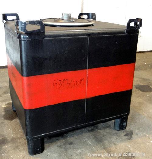 Used Hoover Group Liquid Tote Bin, 350 Gallon (46.77 cubic feet), Carbon Steel. Rated internal 9.5 psig, DOT 57 specification. Approximate 48" long x 43" wide x 36" deep, flat top and bottom. 22" Dia...