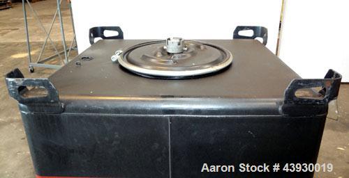 Used Hoover Group Liquid Tote Bin, 350 Gallon (46.77 cubic feet), Carbon Steel. Rated internal 9.5 psig, DOT 57 specification. Approximate 48" long x 43" wide x 36" deep, flat top and bottom. 22" Dia...