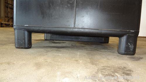 Used Hoover Group Liquid Tote Bin, 350 Gallon (46.77 cubic feet), Carbon Steel. Rated internal 9.5 psig, DOT 57 specification. Approximate 48" long x 43" wide x 36" deep, flat top and bottom. 22" Dia...
