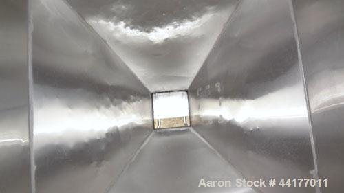 Used Mid-States Manufacturing & Engineering Powder Tote Bin, 304 Stainless Steel. Approximate 56.8 cubic feet capacity. 53" Long x 44" wide x 27.5" straight side x 35" coned bottom. 23" Diameter top ...