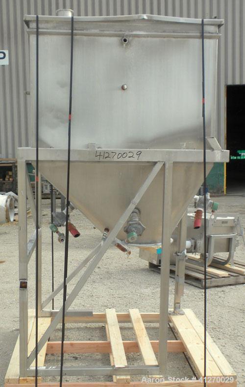 Used- Surge Hopper, approximately 46 cubic feet, 304 stainless steel. 47" wide x 45" long x 36" straight side, open top with...