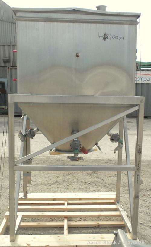 Used- Surge Hopper, approximately 46 cubic feet, 304 stainless steel. 47" wide x 45" long x 36" straight side, open top with...