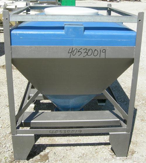 Used- Plastic Tote Bin, approximately 10 cubic feet (75 gallon). 49" wide x 43" long x 8" straight side x 36" cone bottom. 2...