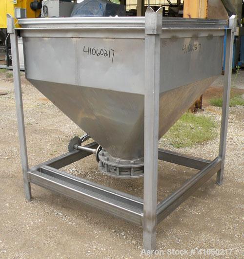 Used- Dry Tote Bin, Approximately 14 cubic feet capacity, 316 stainless steel. 36" x 36" x 14" straight side x 24" coned bot...