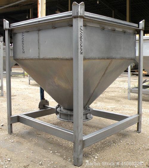 Used- Dry Tote Bin, approximately 14 cubic feet capacity, 304 stainless steel. 36" x 36" x 14" straight side x 24" coned bot...