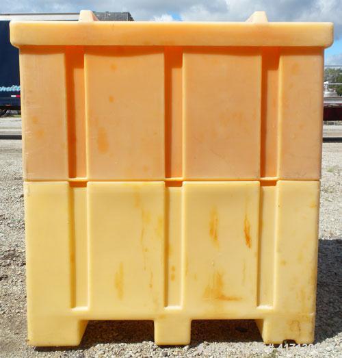 Used- Tote Bin, Approximately 46.9 Cubic Feet Capacity, Plastic.  44" long x 44" wide x 43" deep.  Flat top with cover.  8-1...