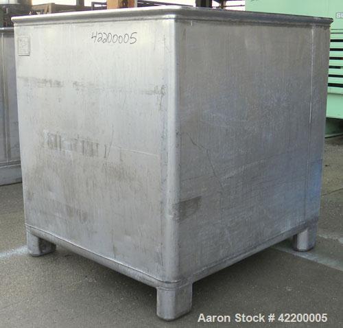 Used- Custom Powder Systems Open Top Rolled Lip Bin, 49.4 cubic feet, 304L stainless steel. 42’’ Wide x 48’’ long x 48’’ dee...
