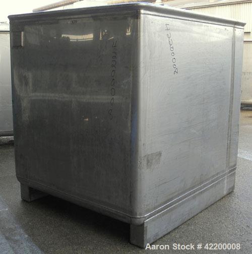 Used Custom Powder Systems Open Top Rolled Lip Bin, 49.4 cubic feet, 304L stainless steel. 42’’ wide x 48’’ long x 48’’ deep. Mounted on stainless steel legs.