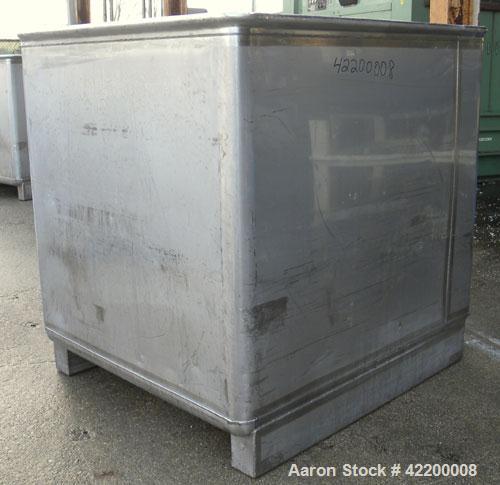 Used Custom Powder Systems Open Top Rolled Lip Bin, 49.4 cubic feet, 304L stainless steel. 42’’ wide x 48’’ long x 48’’ deep. Mounted on stainless steel legs.