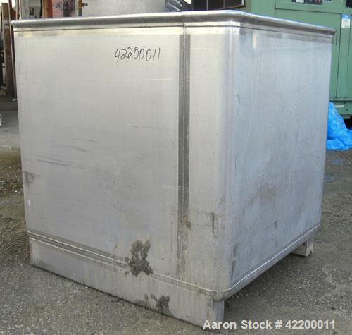 Used Custom Powder Systems Open Top Rolled Lip Bin, 49.4 cubic feet, 304L stainless steel. 42’’ wide x 48’’ long x 48’’ deep. Mounted on stainless steel legs.