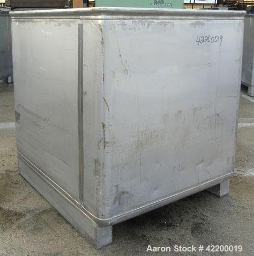 Used Custom Powder Systems Open Top Rolled Lip Bin, 49.4 cubic feet, 304L stainless steel. 42’’ wide x 48’’ long x 48’’ deep. Mounted on stainless steel legs.