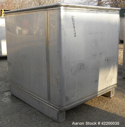 Used Custom Powder Systems Open Top Rolled Lip Bin, 49.4 cubic feet, 304L stainless steel. 42’’ wide x 48’’ long x 48’’ deep. Mounted on stainless steel legs.