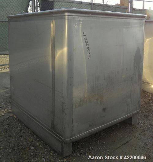 Used Custom Powder Systems Open Top Rolled Lip Bin, 49.4 cubic feet, 304L stainless steel. 42’’ wide x 48’’ long x 48’’ deep. Mounted on stainless steel legs.