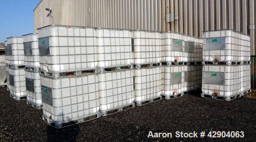Used Lot Of (54) Schutz Ecobulk IBC Tote Bin, 275 Gallon (37 Cubic Feet), Polyethylene Construction. Approximate 44” long x 36” wide x 38” deep. Top opening, side bottom outlet. Includes a metal fram...