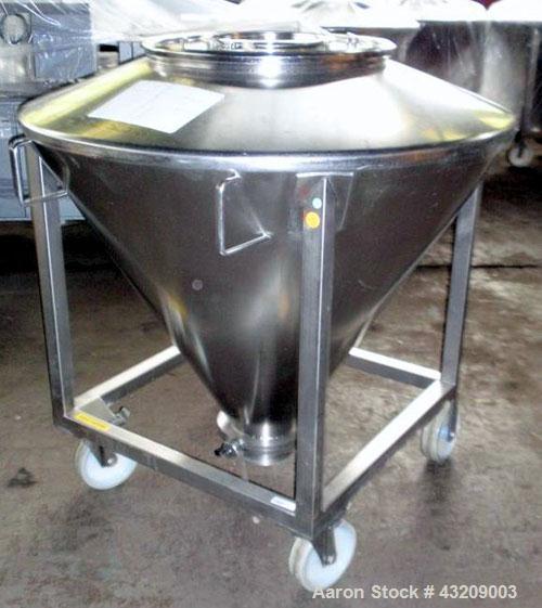 Used- Tote Bin, Approximately 350 liter (12.3 Cubic Feet), Stainless Steel. Approximate 48" diameter x 36’' deep cone with 9...