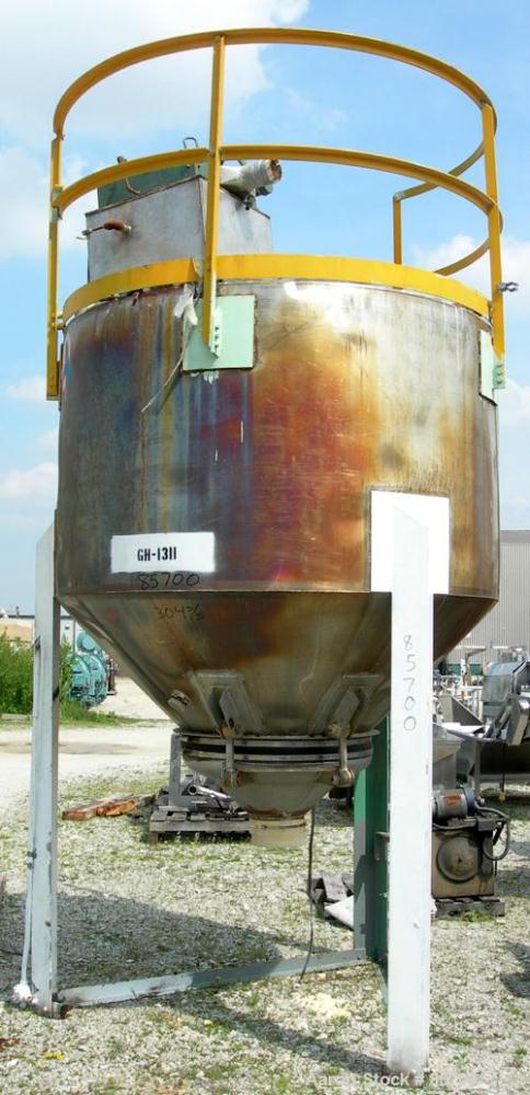 Used- Product Hopper, approximately 160 cubic feet, 304 stainless steel. 80" diameter x 52" straight side x 22" coned bottom...