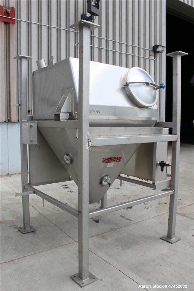 Used- Nu-Con Hopper, Approximate 30 Cubic Feet, 304 Stainless Steel, Vertical.