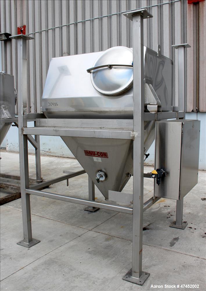 Used- Nu-Con Hopper, Approximate 30 Cubic Feet, 304 Stainless Steel, Vertical.