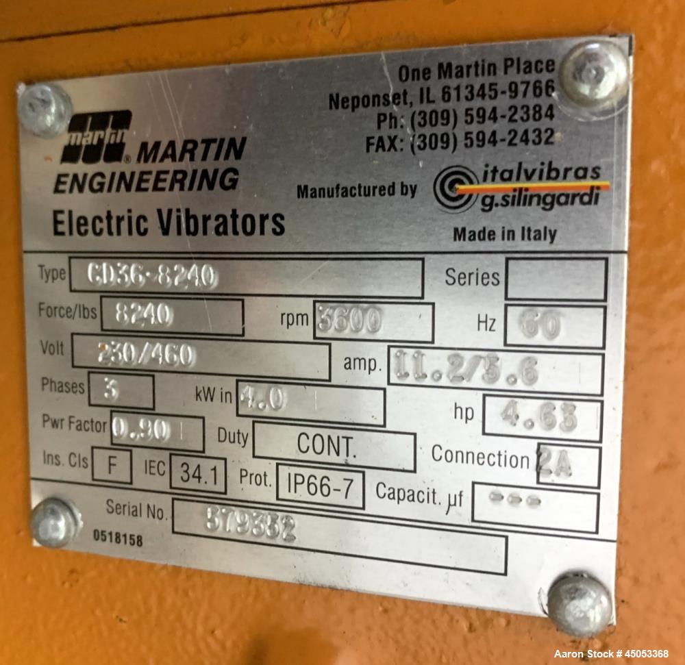 Unused- Peabody Solids Flow Vibratory Feeder / Live Bottom Bin Discharger, Model 6260C, Stainless Steel. 60" Diameter. 20" Discharge. Martin S90 series moto magnetic electric vibrator. Control panel.