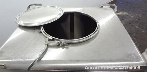 Used Custom Metalcraft TransStore Transportable Powder Tote, Approximate 60 Cubic Feet (448 gallon), Model 512697, 316L Stainless Steel. 48" Long x 42 wide x 44" straight side x coned bottom, flat to...