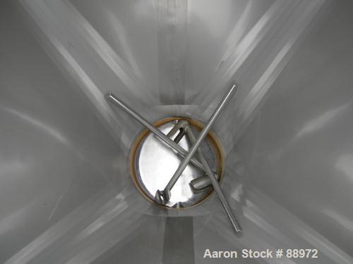 USED: Tote Systems tote bin, 35 cubic feet, 304 stainless steel. 48" wide x 48" long x 12" straight side x 36" coned bottom. 22" top opening with cover, 12" center bottom outlet with manual valve. Mo...