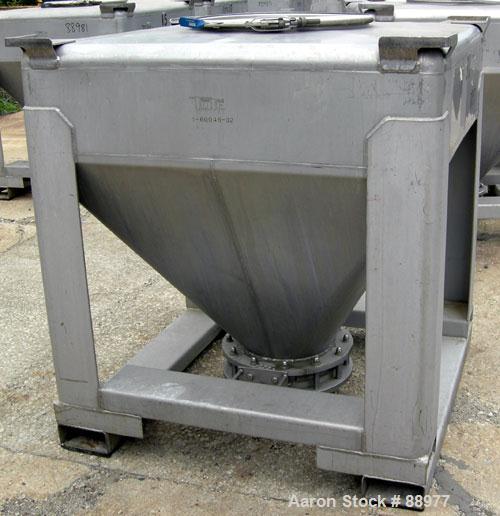 USED: Tote Systems tote bin, 35 cubic feet, 304 stainless steel. 48" wide x 48" long x 12" straight side x 36" coned bottom....