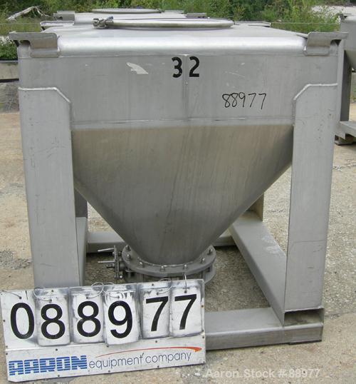 USED: Tote Systems tote bin, 35 cubic feet, 304 stainless steel. 48" wide x 48" long x 12" straight side x 36" coned bottom....