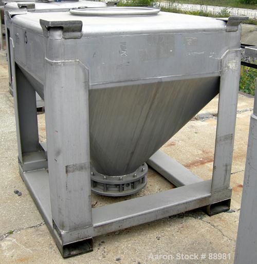 Used- Tote Systems Tote Bin, 35 Cubic Feet, 304 Stainless Steel. 48" wide x 48" long x 12" straight side x 36" coned bottom....