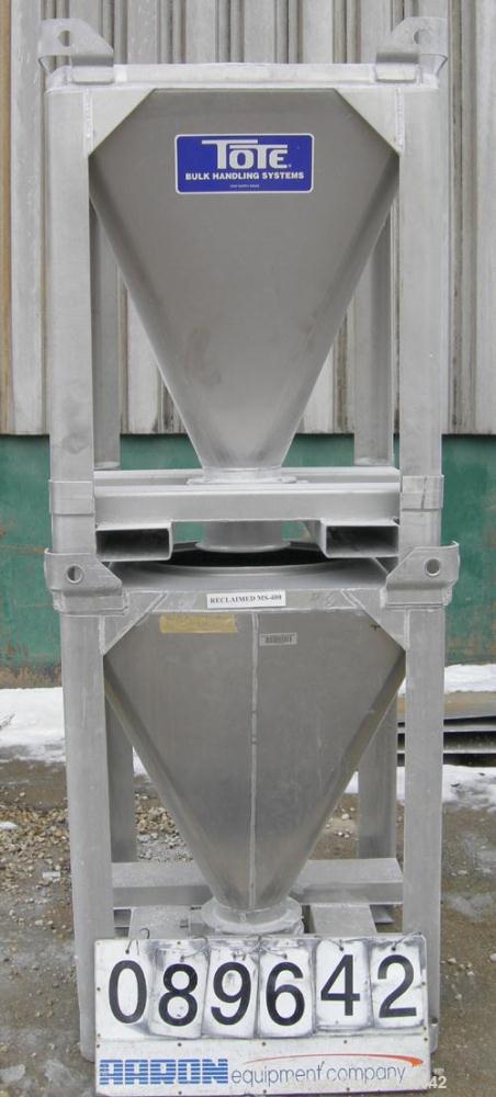 USED: Tote Systems powder tote bin, approximate 10 cubic feet, aluminum. 36" wide x 36" long x 2" straight side x 39" coned ...