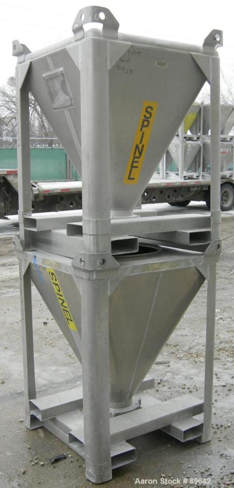 USED: Tote Systems powder tote bin, approximate 10 cubic feet, aluminum. 36" wide x 36" long x 2" straight side x 39" coned ...