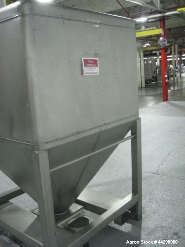 Used- Transtore Tote Bin, 60 cubic feet, stainless steel construction, approximately 48" x 48" x 36" straight side x 36" con...