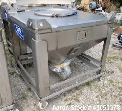 Used-Hoover Industrial Tote Bin, 304 Stainless Steel. Approximate 48" x 42" x 10" straight side x 28" long cone. Flat top, c...