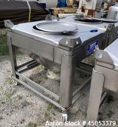 Used-Hoover Industrial Tote Bin, 304 Stainless Steel. Approximate 48" x 42" x 10" straight side x 28" long cone. Flat top, c...