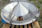 Used Azo Live Bottom Bin Discharger, 304 stainless steel. Approximately 44'' diameter, 9 1/2'' center bottom outlet. Driven by a 1 hp, 3/60/575 volt, 1730 rpm motor. Includes an approximate 73 cubic ...