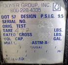Used Hoover Group Liquid Tote Bin, 350 Gallon (46.77 cubic feet), Carbon Steel. Rated internal 9.5 psig, DOT 57 specification. Approximate 48” long x 43” wide x 36” deep, flat top and bottom. 22” Dia...