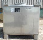 Used IBC Precision Stackable Liquid Tote, 46.7 cubic feet ( 350 gallon), model SS350, 304 stainless steel. 48’’ long x 42’’ wide x 36’’ deep. 22’’ diameter top opening with cover, off center bottom o...
