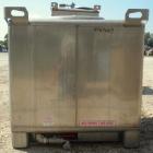 Used IBC Precision Stackable Liquid Tote, 46.7 cubic feet ( 350 gallon), model SS350, 304 stainless steel. 48’’ long x 42’’ wide x 36’’ deep. 22’’ diameter top opening with cover, off center bottom o...