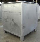 Used Custom Powder Systems Open Top Rolled Lip Bin, 49.4 cubic feet, 304L stainless steel. 42’’ wide x 48’’ long x 48’’ deep. Mounted on stainless steel legs.