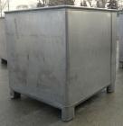 Used Custom Powder Systems Open Top Rolled Lip Bin, 49.4 cubic feet, 304L stainless steel. 42’’ wide x 48’’ long x 48’’ deep. Mounted on stainless steel legs.