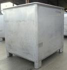 Used Custom Powder Systems Open Top Rolled Lip Bin, 49.4 cubic feet, 304L stainless steel. 42’’ wide x 48’’ long x 48’’ deep. Mounted on stainless steel legs.