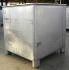 Used Custom Powder Systems Open Top Rolled Lip Bin, 49.4 cubic feet, 304L stainless steel. 42’’ wide x 48’’ long x 48’’ deep. Mounted on stainless steel legs.