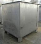 Used Custom Powder Systems Open Top Rolled Lip Bin, 49.4 cubic feet, 304L stainless steel. 42’’ wide x 48’’ long x 48’’ deep. Mounted on stainless steel legs.