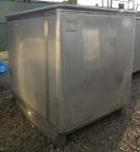 Used Custom Powder Systems Open Top Rolled Lip Bin, 49.4 cubic feet, 304L stainless steel. 42’’ wide x 48’’ long x 48’’ deep. Mounted on stainless steel legs.