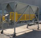 Used Front End Loading Hopper/Feeder, approximate 10 ton storage capacity, approximate 150 cubic feet, carbon steel. Coned top hopper 160'' long x 62'' wide x 56'' deep. Bottom discharge rubber belt,...